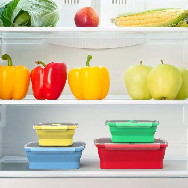 Alt view image 7 of 7 - Vremi Silicone Food Storage Containers with BPA Free Airtight Plastic Lids - Set of 4 Small and Large Collapsible Meal Prep Container for Kitchen Lunch Boxes - Microwave and Freezer Safe
