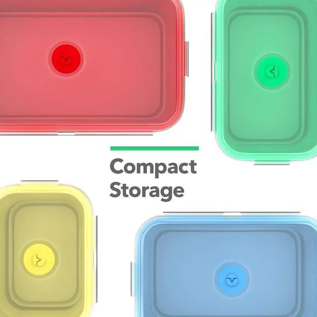 Alt view image 6 of 7 - Vremi Silicone Food Storage Containers with BPA Free Airtight Plastic Lids - Set of 4 Small and Large Collapsible Meal Prep Container for Kitchen Lunch Boxes - Microwave and Freezer Safe