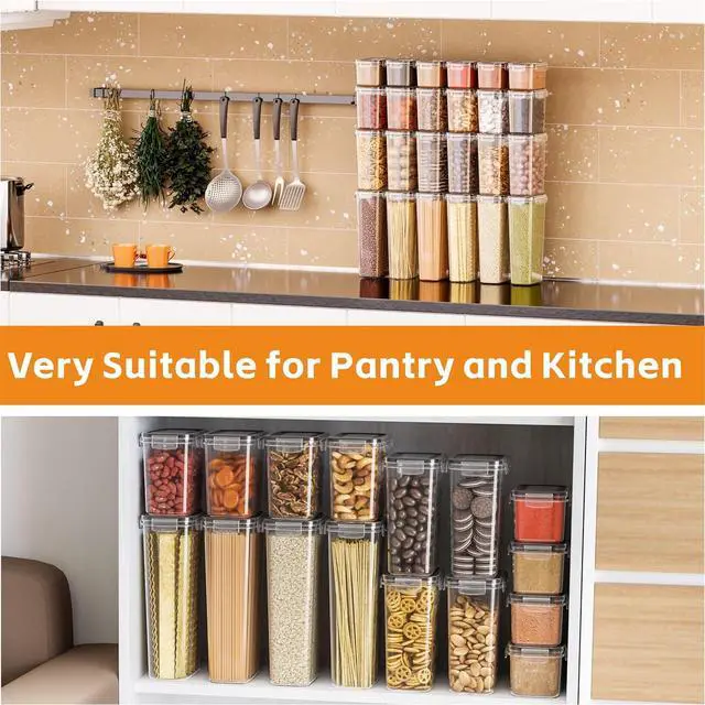 Alt view image 2 of 7 - Yieach Air Tight Pantry Storage Containers - 24 PCS With Label - BPA Free Plastic Airtight Food Storage Containers with Lids for Dry Foods,Chip,Grain,Sugar,Flour and Kitchen Cereal Containers Storage