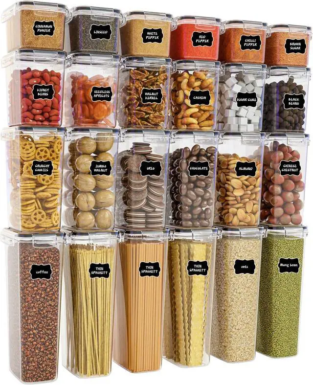 Main image of Yieach Air Tight Pantry Storage Containers - 24 PCS With Label - BPA Free Plastic Airtight Food Storage Containers with Lids for Dry Foods,Chip,Grain,Sugar,Flour and Kitchen Cereal Containers Storage
