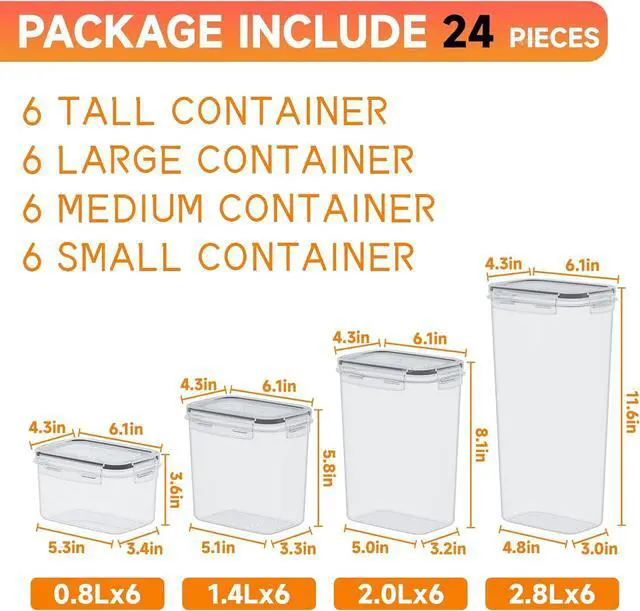 Alt view image 3 of 7 - Yieach Air Tight Pantry Storage Containers - 24 PCS With Label - BPA Free Plastic Airtight Food Storage Containers with Lids for Dry Foods,Chip,Grain,Sugar,Flour and Kitchen Cereal Containers Storage