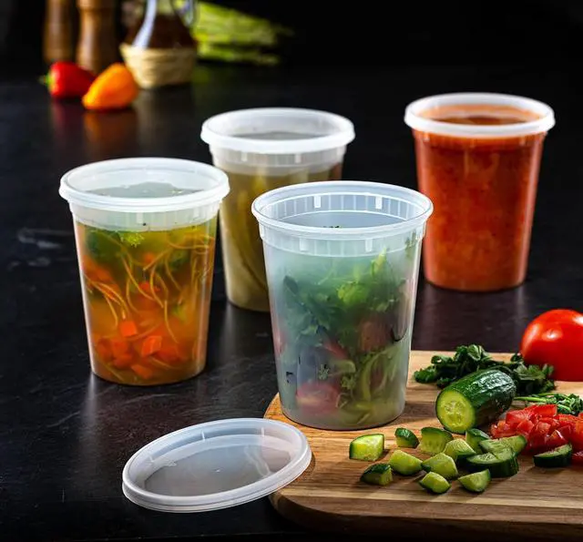 Alt view image 3 of 5 - Pantry Value [32 oz. - 24 Count Plastic Food Storage Deli Containers with Lids, Disposable Soup Containers With Lids - Perfect for Storing Soups, Sauces, and Snacks