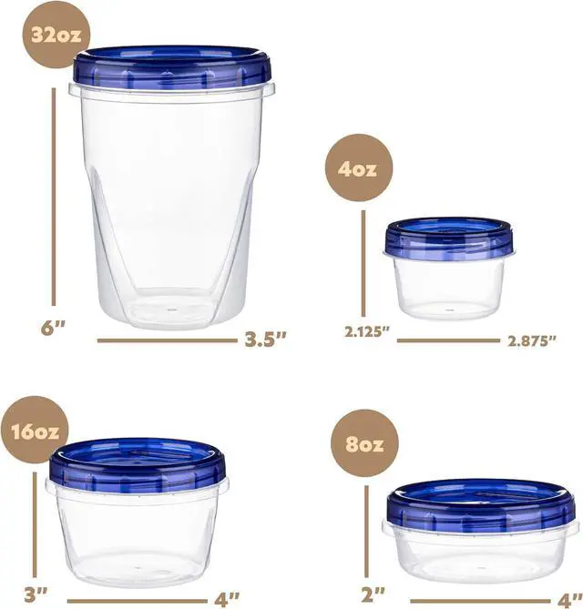 Alt view image 5 of 7 - PLASTICPRO 24 Pack Twist Top Containers Assorted Sizes Plastic Food Storage Containers with Blue Twist on Lids Stackable Reusable