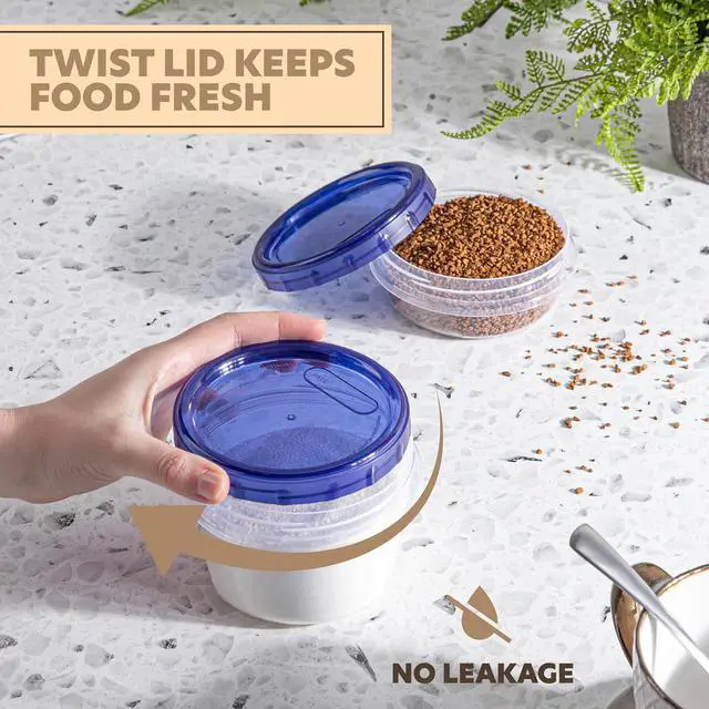 Alt view image 6 of 7 - PLASTICPRO 24 Pack Twist Top Containers Assorted Sizes Plastic Food Storage Containers with Blue Twist on Lids Stackable Reusable