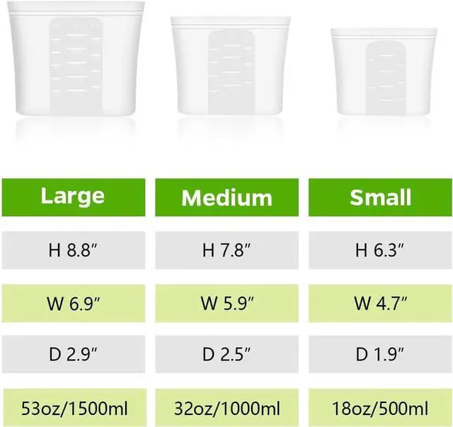 Alt view image 2 of 7 - Reusable 100% Silicone Food Storage Bags, Sandwich Snack Bags New Generation Stand Up Zip Container for Soup and Leftovers, Plastice & BPA Free, Microwave Oven Safe 3 Pack (51oz, 34oz, 17oz)