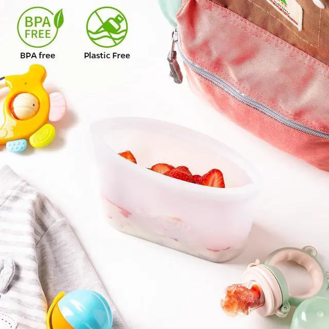 Alt view image 3 of 7 - Reusable 100% Silicone Food Storage Bags, Sandwich Snack Bags New Generation Stand Up Zip Container for Soup and Leftovers, Plastice & BPA Free, Microwave Oven Safe 3 Pack (51oz, 34oz, 17oz)