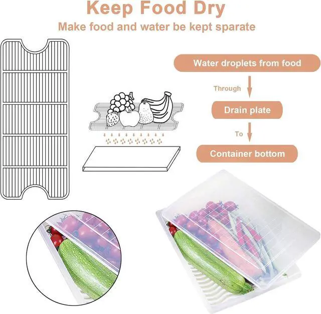 Alt view image 2 of 7 - Food Storage Container, Plastic Food Containers with Removable Drain Plate and Lid, Stackable Portable Freezer Storage Containers - Tray to Keep Fruits, Vegetables, Meat and More (4,Large)