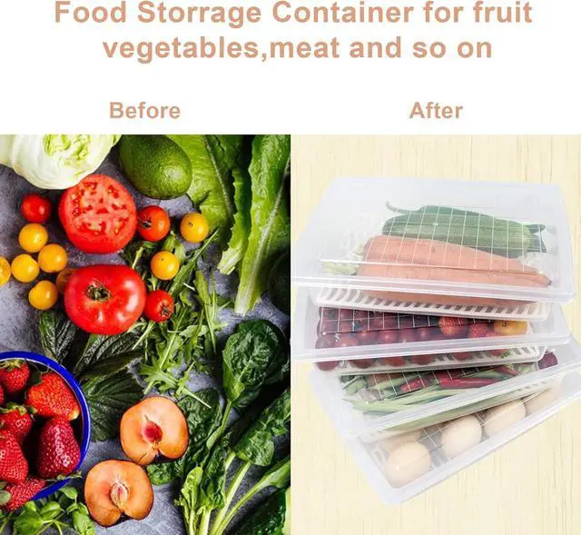 Alt view image 5 of 7 - Food Storage Container, Plastic Food Containers with Removable Drain Plate and Lid, Stackable Portable Freezer Storage Containers - Tray to Keep Fruits, Vegetables, Meat and More (4,Large)