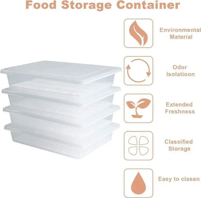 Alt view image 4 of 7 - Food Storage Container, Plastic Food Containers with Removable Drain Plate and Lid, Stackable Portable Freezer Storage Containers - Tray to Keep Fruits, Vegetables, Meat and More (4,Large)