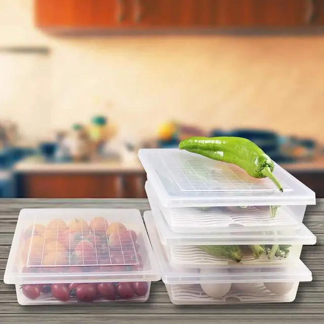 Alt view image 6 of 7 - Food Storage Container, Plastic Food Containers with Removable Drain Plate and Lid, Stackable Portable Freezer Storage Containers - Tray to Keep Fruits, Vegetables, Meat and More (4,Large)