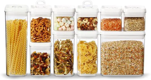 Main image of Felli Flip Tite Storage Container with 4 Inch Lid SQUARE & RECTANGLE, Air Tight Ring Seal Top Clear Acrylic Canister Jar, Spice Pasta Cereal Snack Pantry Organizer, Gift Set for Women (10pk, Variety)