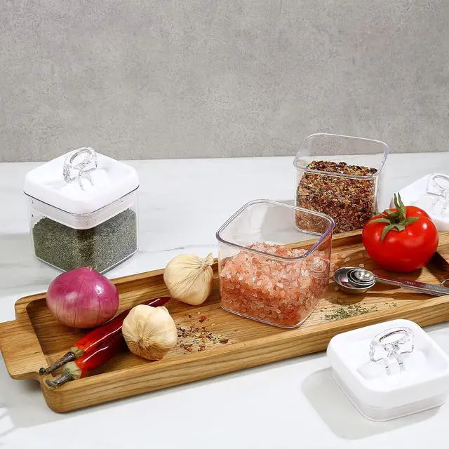 Alt view image 5 of 7 - Felli Flip Tite Storage Container with 4 Inch Lid SQUARE & RECTANGLE, Air Tight Ring Seal Top Clear Acrylic Canister Jar, Spice Pasta Cereal Snack Pantry Organizer, Gift Set for Women (10pk, Variety)