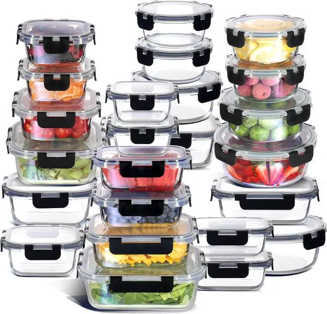 Main image of Nestl 48pc (24 Airtight, Freezer Safe Food Storage Containers and 24 Lids), Pantry Kitchen Storage Containers, Glass Meal Prep Container for Lunch, Glass Storage Containers with Lids Black