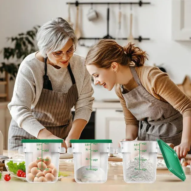 Alt view image 6 of 6 - 4 pcs 4qt Food Storage Containers with Lid, Square Clear Commercial Food Storage Containers with Handle and Scale for Food Storage in Home Kitchen & Dining (Green)