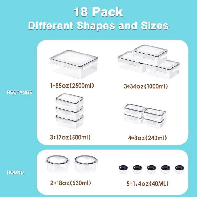 Alt view image 2 of 7 - KAGUYA 36 PCS Food Storage Containers with Lids, Plastic Food Containers for Pantry Organizers and Storage, 1.4 Oz - 85 Oz, 100% BPA Free, Leak-Proof, Microwave and Freezer Safe