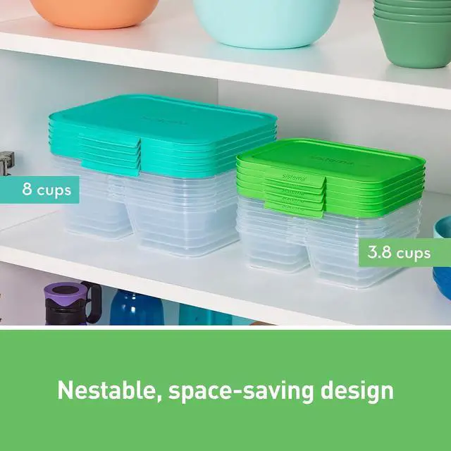 Alt view image 3 of 7 - Sistema Nest It Meal Prep Food Storage Containers with Lids, 2 Compartments, 3.7 Cups, Plastic, 10-Pack, Green