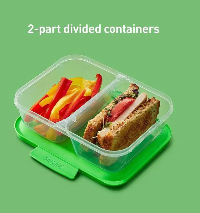 Alt view image 4 of 7 - Sistema Nest It Meal Prep Food Storage Containers with Lids, 2 Compartments, 3.7 Cups, Plastic, 10-Pack, Green