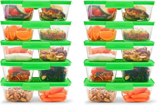 Alt view image 7 of 7 - Sistema Nest It Meal Prep Food Storage Containers with Lids, 2 Compartments, 3.7 Cups, Plastic, 10-Pack, Green