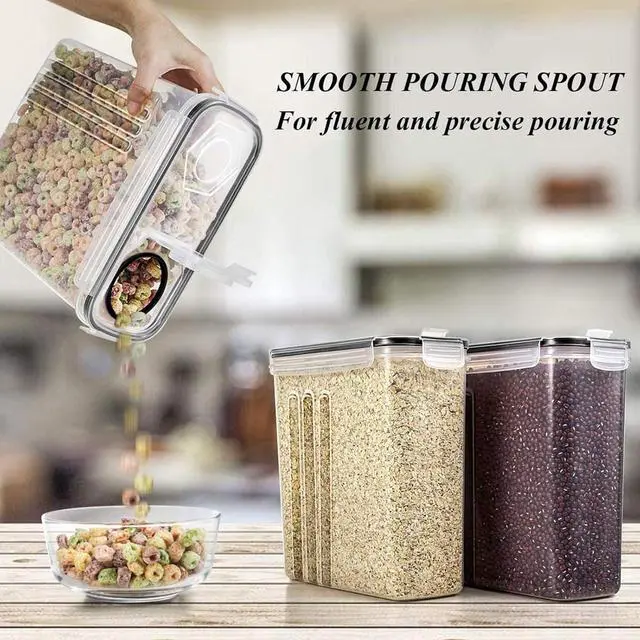Alt view image 5 of 7 - Wildone Cereal & Dry Food Storage Containers, Airtight Cereal Storage Containers Set of 8 [2.5L / 85.4oz] for Sugar, Flour, Snack, Baking Supplies, Leak-proof with Black Locking Lids