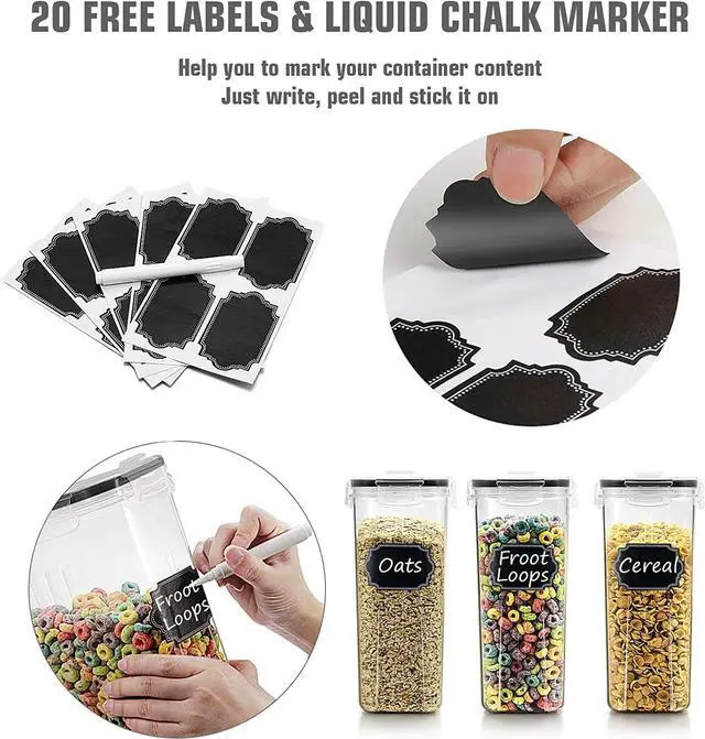 Alt view image 6 of 7 - Wildone Cereal & Dry Food Storage Containers, Airtight Cereal Storage Containers Set of 8 [2.5L / 85.4oz] for Sugar, Flour, Snack, Baking Supplies, Leak-proof with Black Locking Lids
