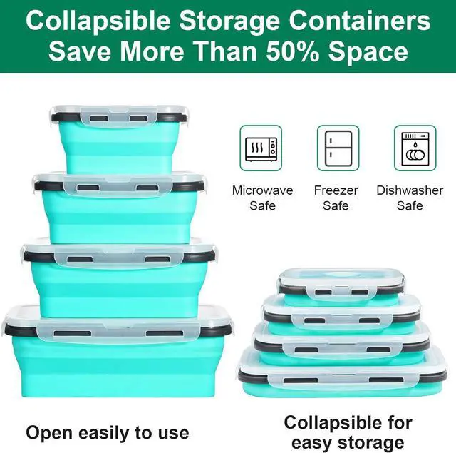 Alt view image 4 of 6 - 4 Pack Collapsible Food Storage Containers With Lids, Collapsible Storage Containers Sets Silicone Collapsible Bowls For Camping, RV Accessories, Travel Trailer Must (Mixed oz) (4)