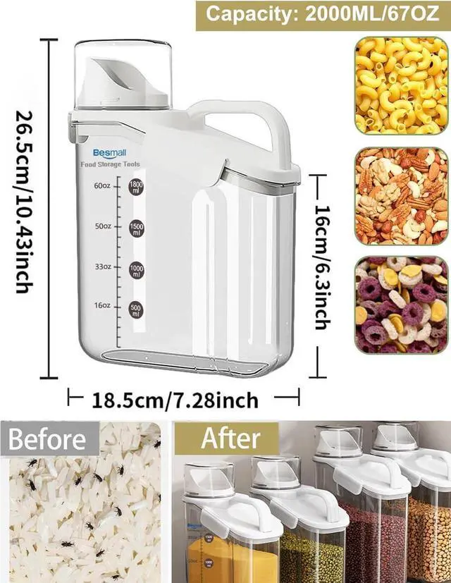Alt view image 6 of 6 - Cereal Containers Storage,2L Airtight Large Dry Food Storage Containers with Pouring Spout, Measuring Cup for Flour and Grain,BPA Free Plastic Dispenser