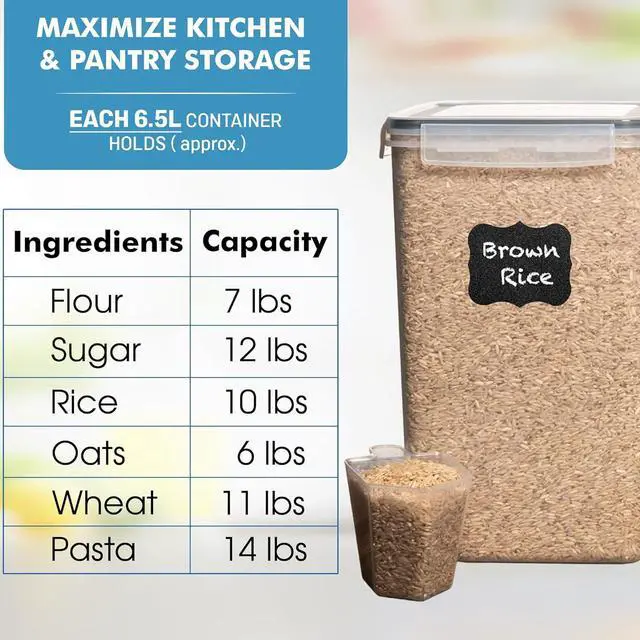 Alt view image 3 of 7 - WHITE FEATHER SUPPLIES 2 PC [6.5L / 220 Oz] Large Food Storage Containers with Lids Airtight - BPA Free Clear Plastic Kitchen and Pantry Storage Containers, Bulk Storage for Cereal, Flour, Sugar, Rice