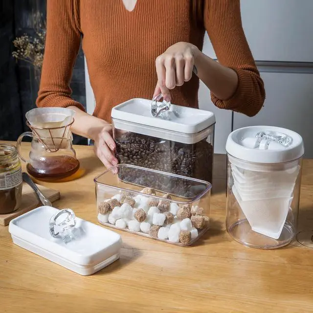 Alt view image 4 of 7 - Felli Flip Tite Storage Container with 4 Inch Lid SQUARE & RECTANGLE, Air Tight Ring Seal Top Clear Acrylic Canister Jar, Spice Pasta Cereal Snack Pantry Organizer, Gift Set for Women (10pk, Variety)