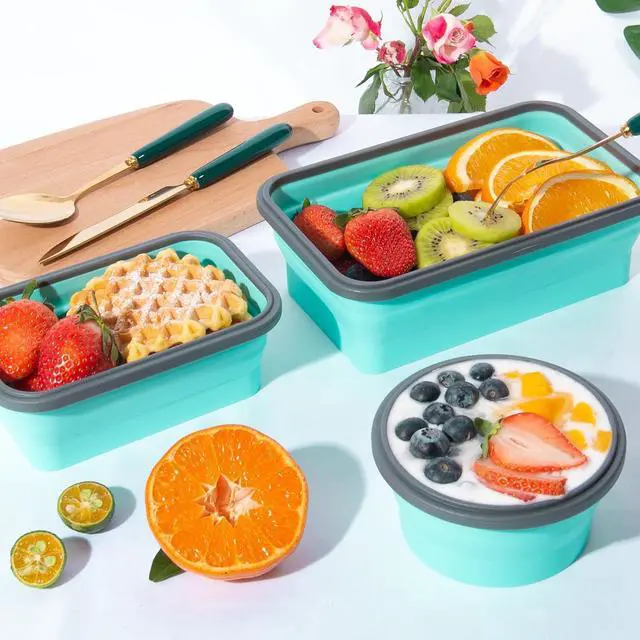 Alt view image 6 of 6 - 4 Pack Collapsible Food Storage Containers With Lids, Collapsible Storage Containers Sets Silicone Collapsible Bowls For Camping, RV Accessories, Travel Trailer Must (Mixed oz) (4)