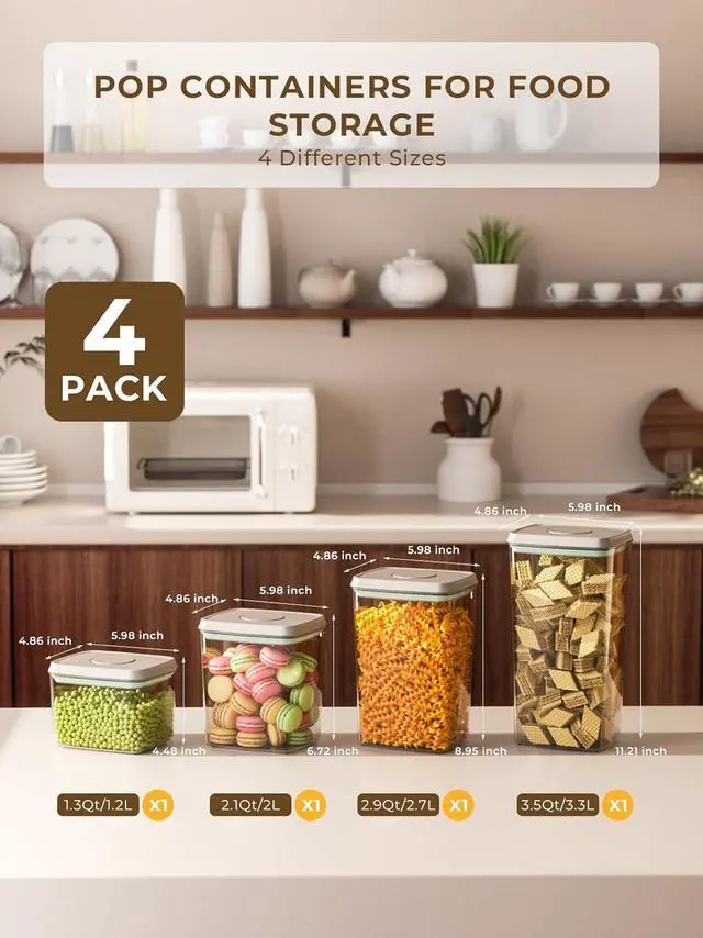 Alt view image 4 of 6 - Pop Storage Set  4 Pack Airtight Food-Grade Containers with Lids, BPA-Free, with Measurement Marks for Flour, Sugar, Pantry Organization