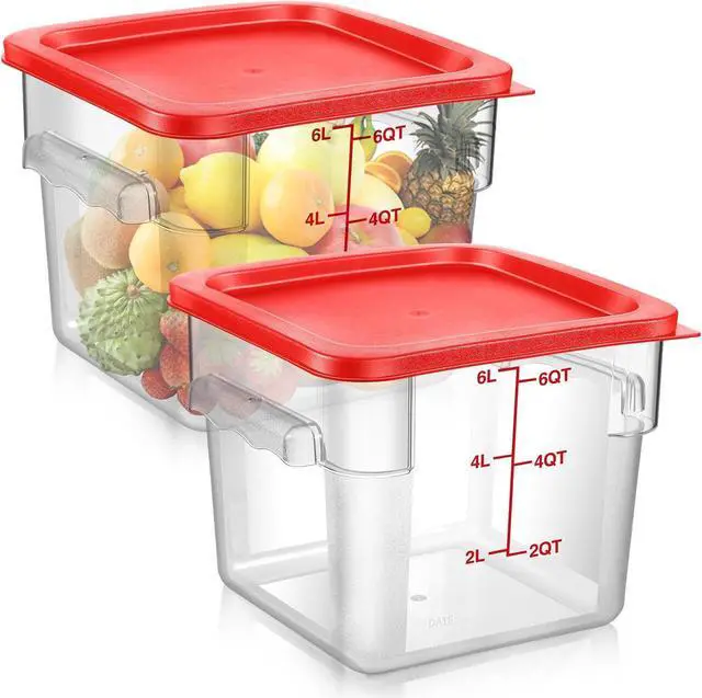 Main image of Suclain 2 Pcs Square Food Storage Container Polycarbonate Clear Food Container with Red Lid Commercial Rice Storage with Red Graduations for Commercial Kitchen(7.28 x 9.45 inches)