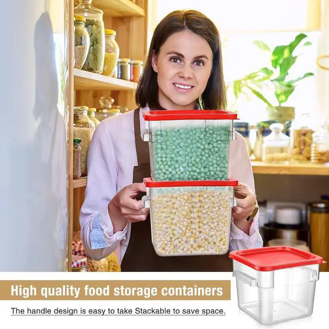 Alt view image 3 of 6 - Suclain 2 Pcs Square Food Storage Container Polycarbonate Clear Food Container with Red Lid Commercial Rice Storage with Red Graduations for Commercial Kitchen(7.28 x 9.45 inches)