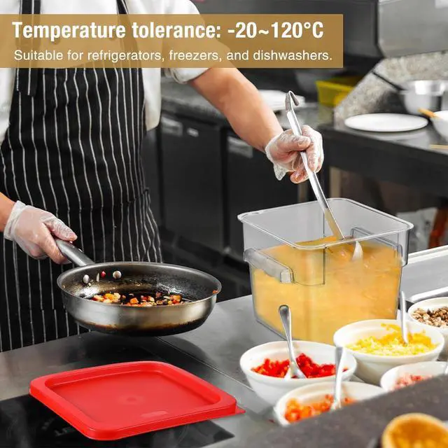 Alt view image 4 of 6 - Suclain 2 Pcs Square Food Storage Container Polycarbonate Clear Food Container with Red Lid Commercial Rice Storage with Red Graduations for Commercial Kitchen(7.28 x 9.45 inches)