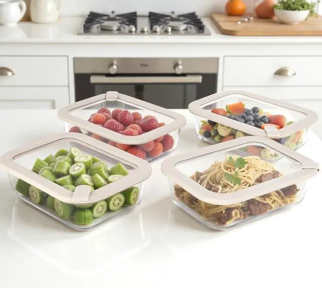 Alt view image 5 of 7 - Glass Food Containers with Glass Lid, Microwave Safe Food Storage Container Set, 4 Pack of 35oz, Large Size Airtight Storage Set with Leak Proof Lids, Meal Prep Containers