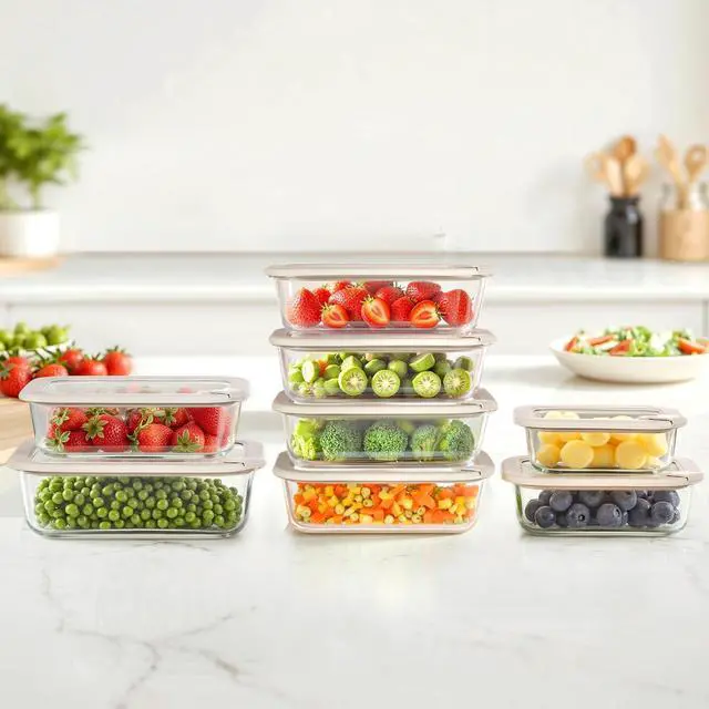 Alt view image 6 of 7 - Glass Food Containers with Glass Lid, Microwave Safe Food Storage Container Set, 4 Pack of 35oz, Large Size Airtight Storage Set with Leak Proof Lids, Meal Prep Containers