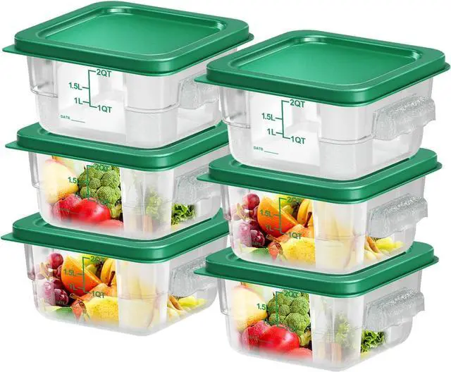 Main image of 6 pcs 2qt Food Storage Containers with Lid, Square Clear Commercial Storage Containers with Handle and Scale for Food Storage in Home Kitchen & Dining (Green)