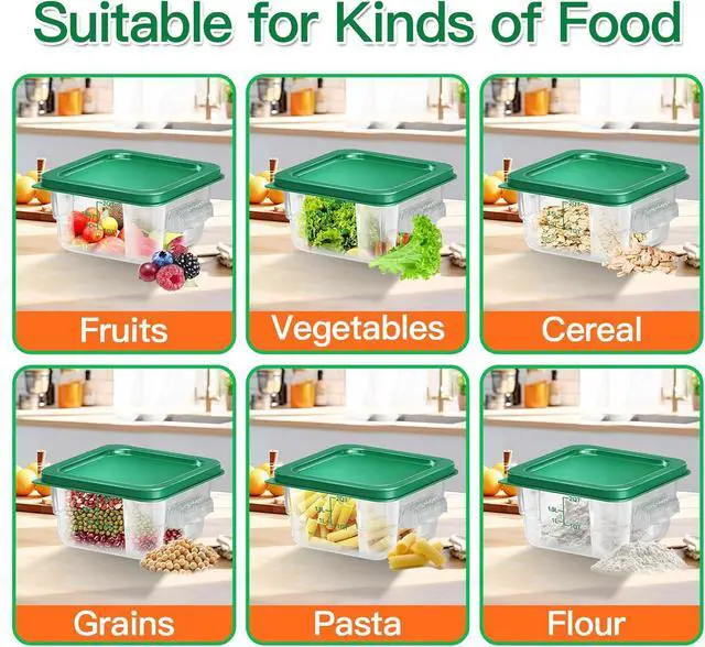 Alt view image 5 of 6 - 6 pcs 2qt Food Storage Containers with Lid, Square Clear Commercial Storage Containers with Handle and Scale for Food Storage in Home Kitchen & Dining (Green)