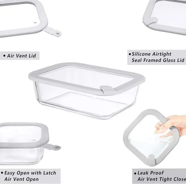 Alt view image 2 of 7 - Glass Food Containers with Glass Lid, Microwave Safe Food Storage Container Set, 4 Pack of 35oz, Large Size Airtight Storage Set with Leak Proof Lids, Meal Prep Containers