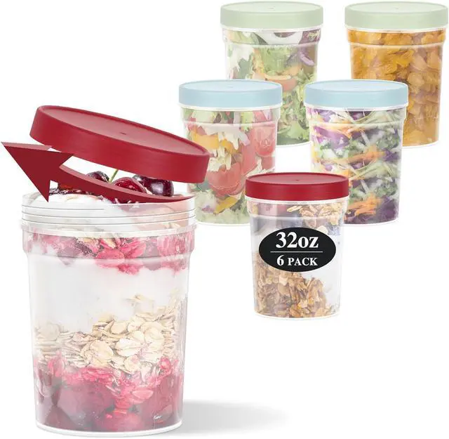 Main image of 32oz-6 Pack Freezer Food Storage Containers with Lids, Plastic Deli Soup Container BPA Free, Leak Proof, Stackable, Microwave Dishwasher Safe (Red&Green&Blue)