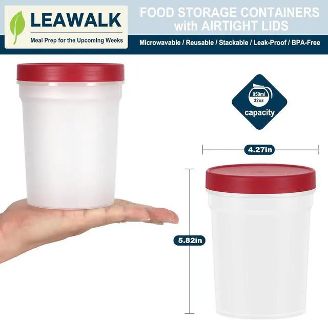 Alt view image 2 of 7 - 32oz-6 Pack Freezer Food Storage Containers with Lids, Plastic Deli Soup Container BPA Free, Leak Proof, Stackable, Microwave Dishwasher Safe (Red&Green&Blue)