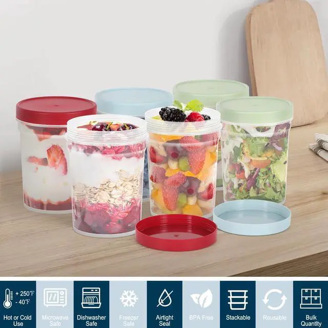 Alt view image 7 of 7 - 32oz-6 Pack Freezer Food Storage Containers with Lids, Plastic Deli Soup Container BPA Free, Leak Proof, Stackable, Microwave Dishwasher Safe (Red&Green&Blue)