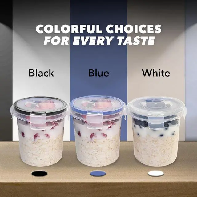 Alt view image 5 of 7 - Overnight Oats Container with Lids (4-Piece set) - 16 oz Plastic Containers with Lids - Oatmeal Container to go | Portable Cereal and Milk Container on the go | Airtight Snap Lock Storage Jars