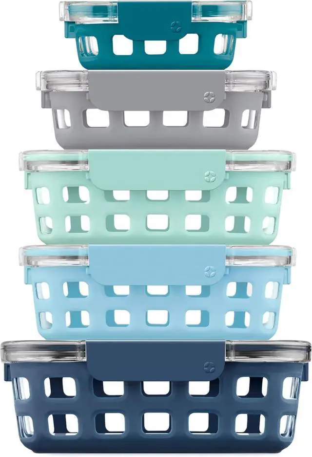 Main image of Ello Duraglass Mixed Meal Prep Sets Leak-Proof Glass Food Storage Containers with Silicone Sleeves and Airtight BPA-Free Lids, Dishwasher, Microwave, and Freezer Safe