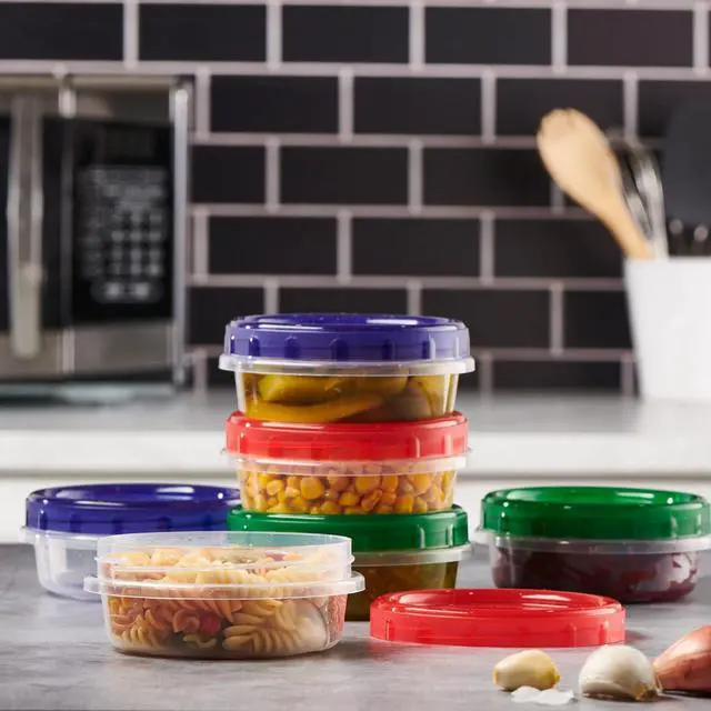 Alt view image 2 of 7 - Twist Top Food Storage Containers 8 oz 12 Pack Plastic Freezer Storage Containers Leakproof Reusable with Screw on Colored Lids (12)