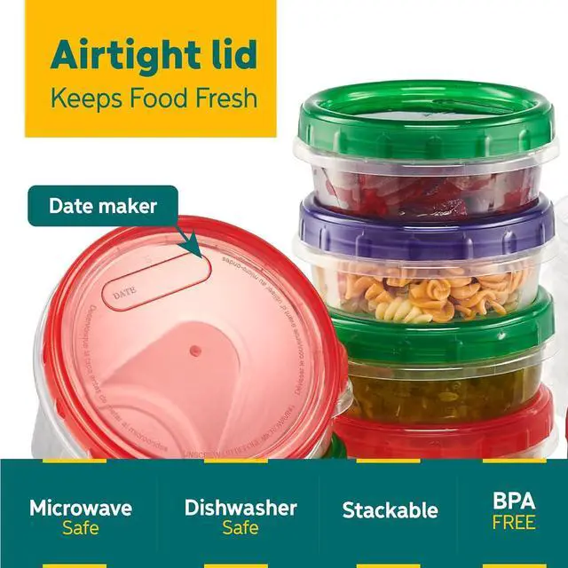 Alt view image 5 of 7 - Twist Top Food Storage Containers 8 oz 12 Pack Plastic Freezer Storage Containers Leakproof Reusable with Screw on Colored Lids (12)