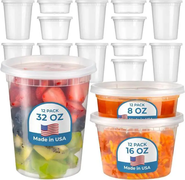 Main image of Fit Meal Prep 36 Pack 8 16 32 oz Deli Containers with Lids Variety Pack, US Made Leakproof Assorted Plastic Soup Container, Combo Clear Food Storage Containers for Restaurant, Microwave Freezer Safe