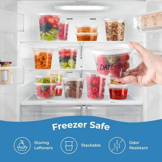 Alt view image 6 of 7 - Fit Meal Prep 36 Pack 8 16 32 oz Deli Containers with Lids Variety Pack, US Made Leakproof Assorted Plastic Soup Container, Combo Clear Food Storage Containers for Restaurant, Microwave Freezer Safe