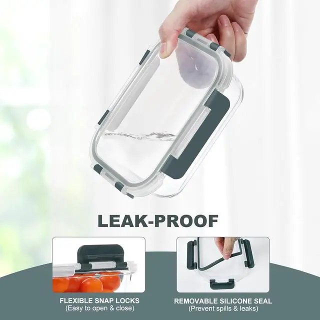 Alt view image 2 of 6 - 10 Packs 22 oz Glass Meal Prep Containers, Glass Food Storage Containers with Lids, Airtight Lunch Boxes BPA Free, Microwave and Freezer Safe