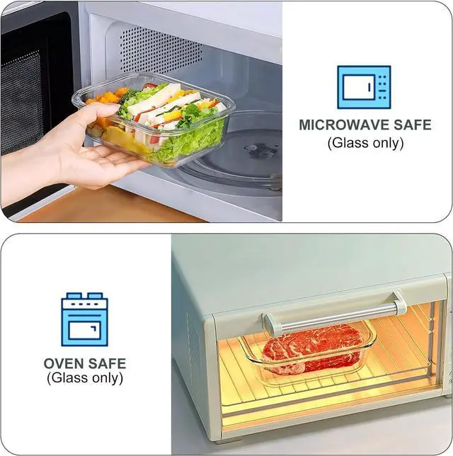 Alt view image 3 of 6 - 10 Packs 22 oz Glass Meal Prep Containers, Glass Food Storage Containers with Lids, Airtight Lunch Boxes BPA Free, Microwave and Freezer Safe