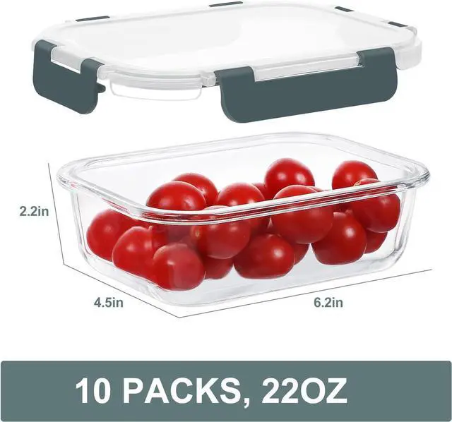 Alt view image 6 of 6 - 10 Packs 22 oz Glass Meal Prep Containers, Glass Food Storage Containers with Lids, Airtight Lunch Boxes BPA Free, Microwave and Freezer Safe